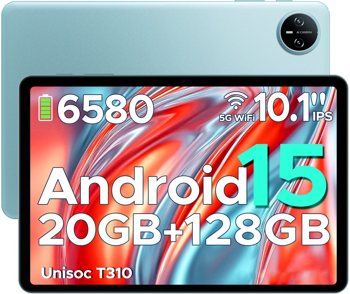 DOOGEE Tab A9 Pro -Tablet-Android 15- 10,1 inch HD IPS -24GB ROM+128GB ROM（2TB TF）-BT5.0-6580mAh/18W-Dubbele luidsprekers-Face ID-5G Wi-Fi-A GPS-GPS-Blauw