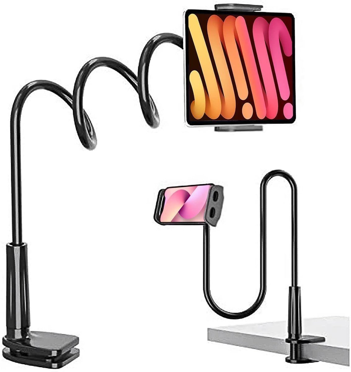 Giraffenstatief voor telefoon -Flexibel telefoonstatief-Buisstatief -Smartphonehouder met Zwanehals - Universeel voor iPhone, Samsung, iPad & Alle Telefoons Hoogteverstelbaar & 360° Draaibaar - Stevige Klembevestiging voor Bureau, Bed, Auto & Keuken