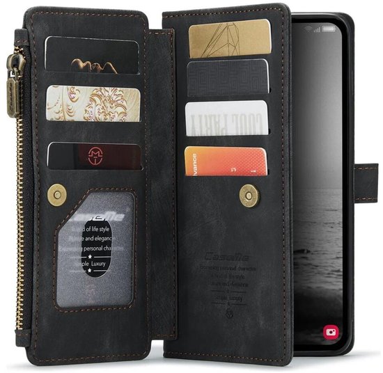 CaseMe C30 Hoesje Geschikt voor Samsung Galaxy A54 | Wallet Zipper Book Case met Pasjeshouder | Beschermhoes met Portemonnee | Zwart