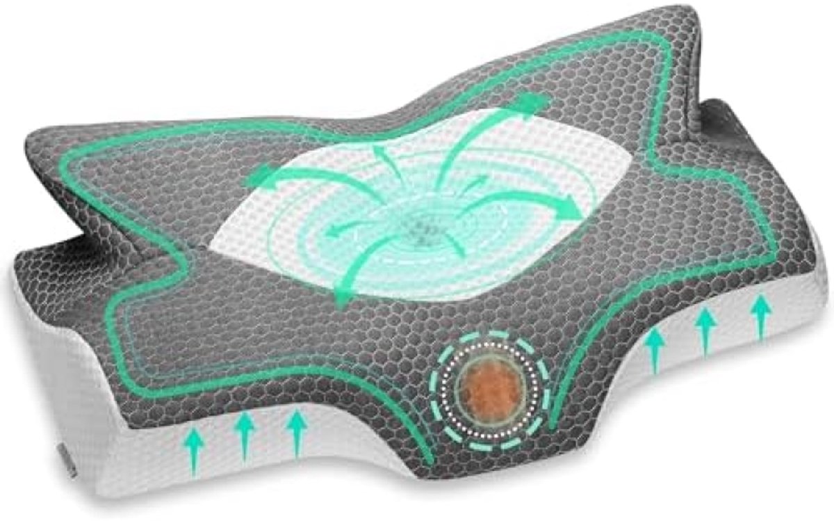 Orthopedisch Cervicaal Nekkussen Traagschuim - Ergonomisch Slaapkussen voor Nek- en Schouderpijn - Uitneembare Hoes - Geschikt voor Rug- en Zijslaper - Donkergrijs