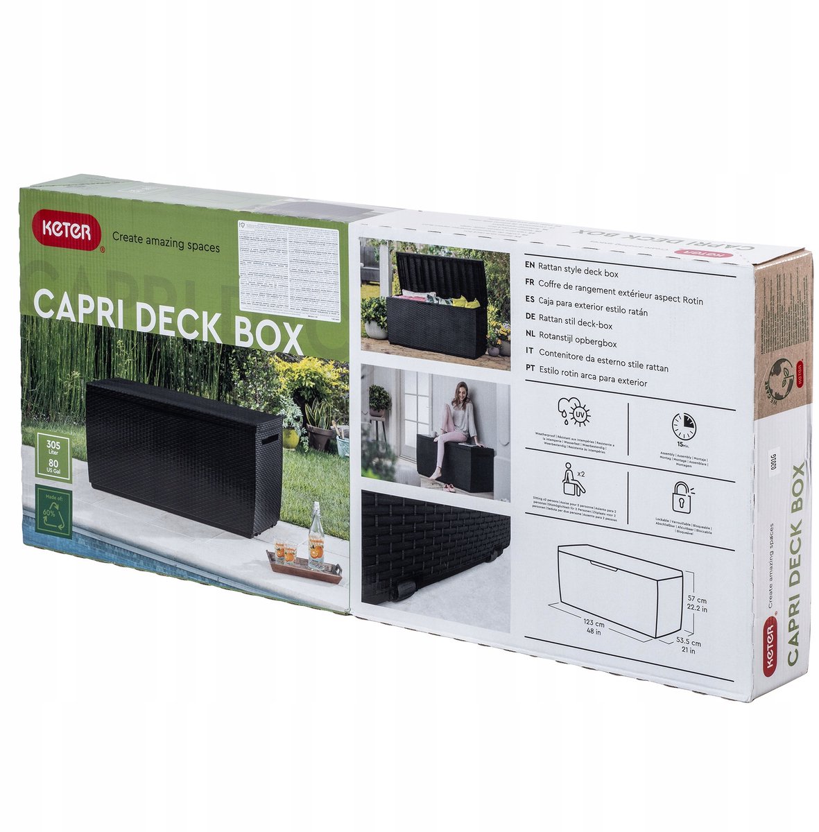 Keter Capri Opbergbox - 302L - 123x53,5x57cm - Grafiet