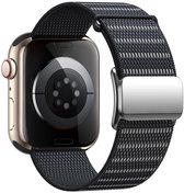 Nylon bandje - geschikt voor Apple Watch 44/45/46/49 mm (Series 12/11/10/9/8/7/6/5/4, Ultra 4/3/2 & SE 3/2/1) - magneetsluiting - zwart