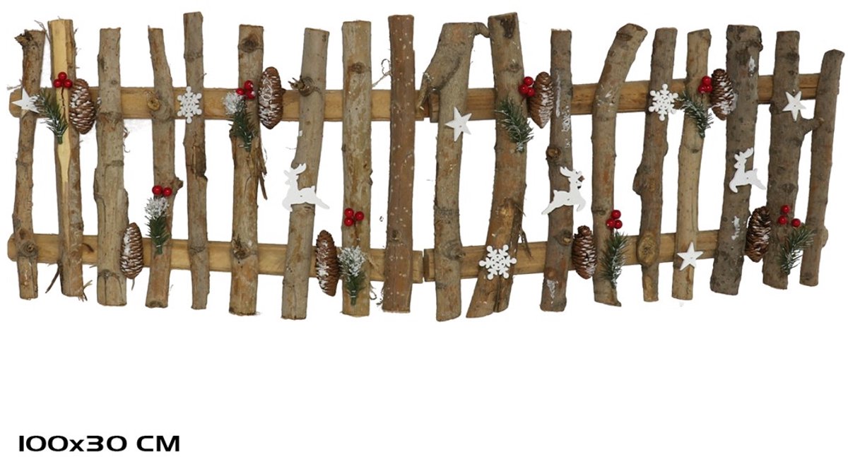 Decoratief kersthekje met dennentakken en figuren – 100 x 30 cm, kerstdecoratie