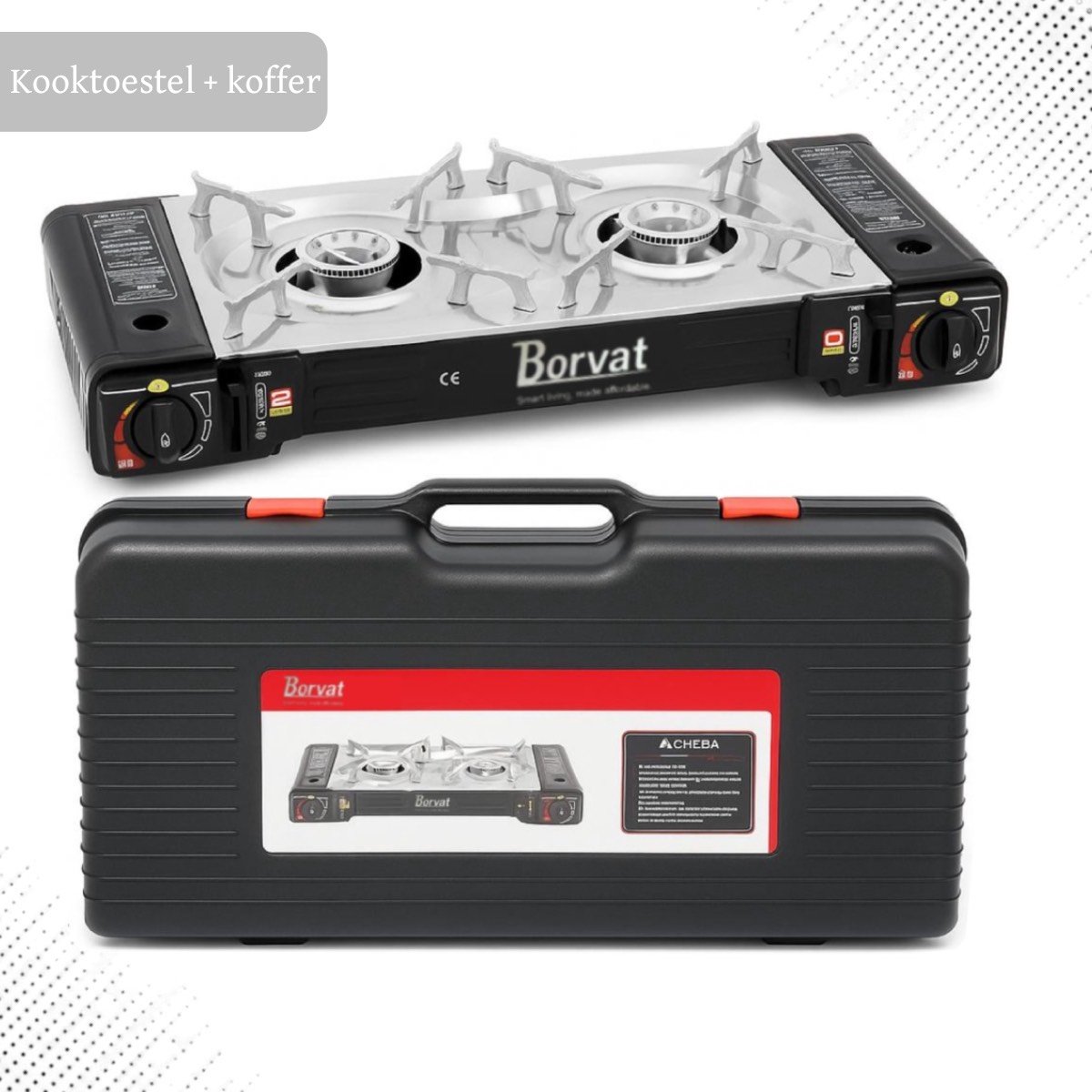Camping Kookstel - Kooktoestel - Kampeer kookstel - Gasstel - Gaspit - Kookplaat - Elektronische ontsteking - 2 Pits - met koffer