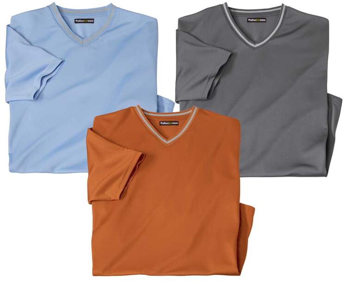 ATLAS FOR MEN - Set van 3 effen T-shirts met V-hals - Heren - Verkrijgbaar in grote maten - M
