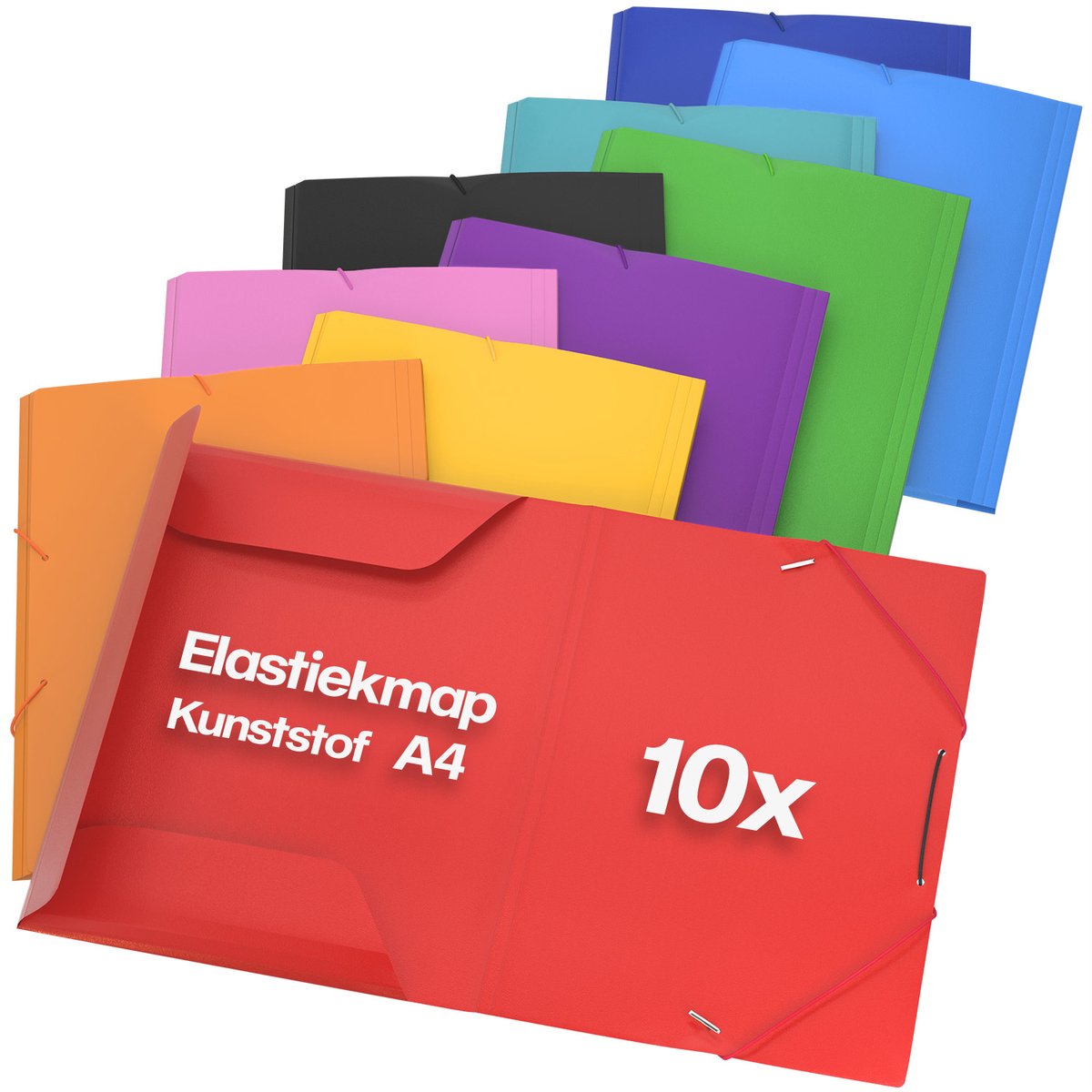 ACROPAQ - 10 x Elastomap A4 - Documentenmap met elastiek voor kinderen - Rugbreedte 2,5 cm - Regenboog kleuren - Elastomappen school, map A4