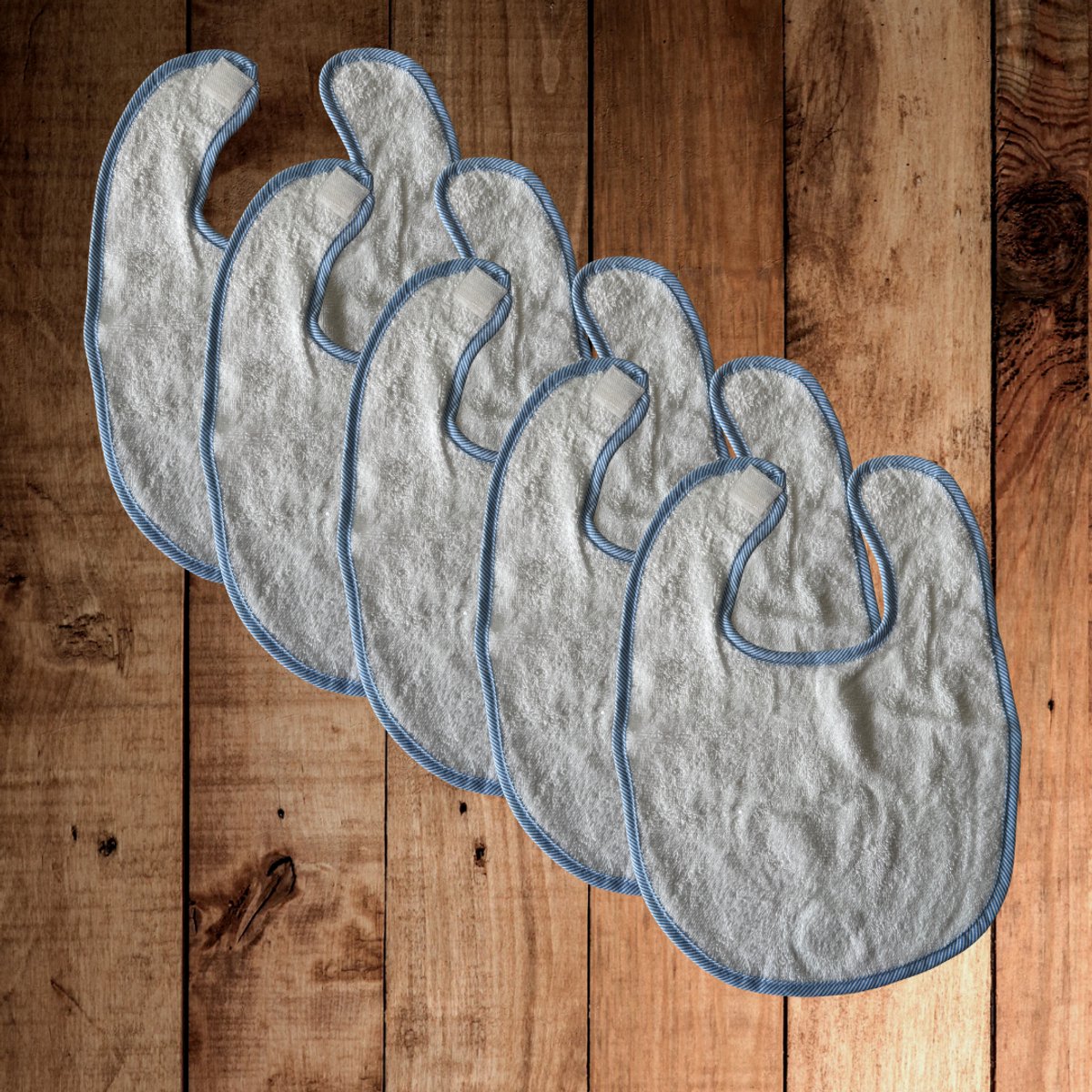 Image of 5 pack slabbetjes wit met blauwe rand - 100% katoen - slab wit blauw