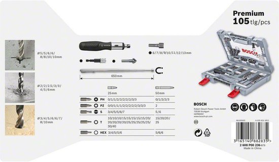 Bosch Professional 76-delig bits/boren Premium X-Line set (betonboor, tegelboor, universeelhouder, dieptestop, ratelschroevendraaier titaan- nitride-laag, in stabiele koffer, Accessoires boor Bosch Professional 76-delig bits/boren Premium X-Line set (betonboor, tegelboor, universeelhouder, dieptestop, ratelschroevendraaier titaan- nitride-laag, in stabiele koffer, Accessoires boor