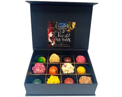 MIX 12 van ambachtelijke handgemaakte chocolade truffels, pralines. Relatiegeschenk-chocoladecadeau-pralines-bonbons-verjaardagscadeau
