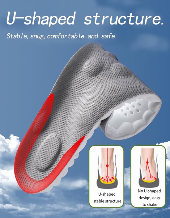 Binnenzolen - 2 paar memory foam binnenzolen met voetboogondersteuning, comfortabele massage binnenzolen voor mannen en vrouwen, vervangende binnenzolen voor sneakers, werklaarzen, ademend en schokabsorberend, zwart, geschikt voor maat 43/44 van Merkloos — afbeelding 4