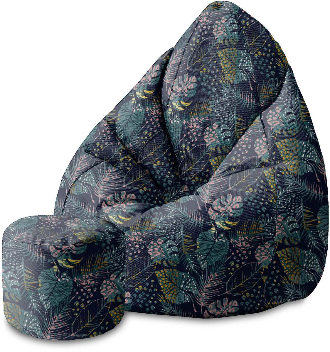 DreamRoots Velvet Zitzak voor Volwassenen – Luxe Beanbag met Voetsteun en Afneembare Hoes – Inclusief Vulling – 80x80x120 cm - Animal Textures Plants