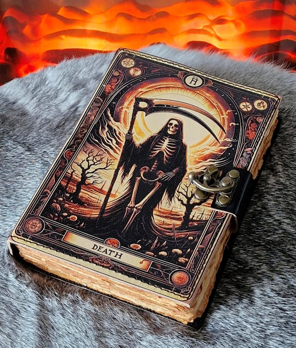 Grim Reaper Leren Dagboek - Leren Journal - Grim Reaper - Notitieboek - Scrijfboek - 18x13cm - Handgemaakt - UV-print