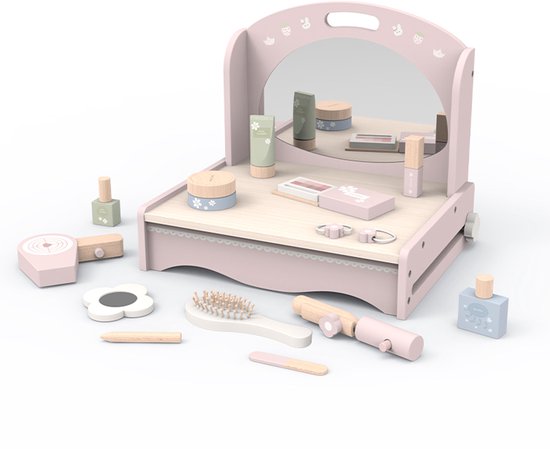 Houten Kaptafel voor Kinderen – Inclusief Accessoires – Speelgoed Make-up Set voor Meisjes
