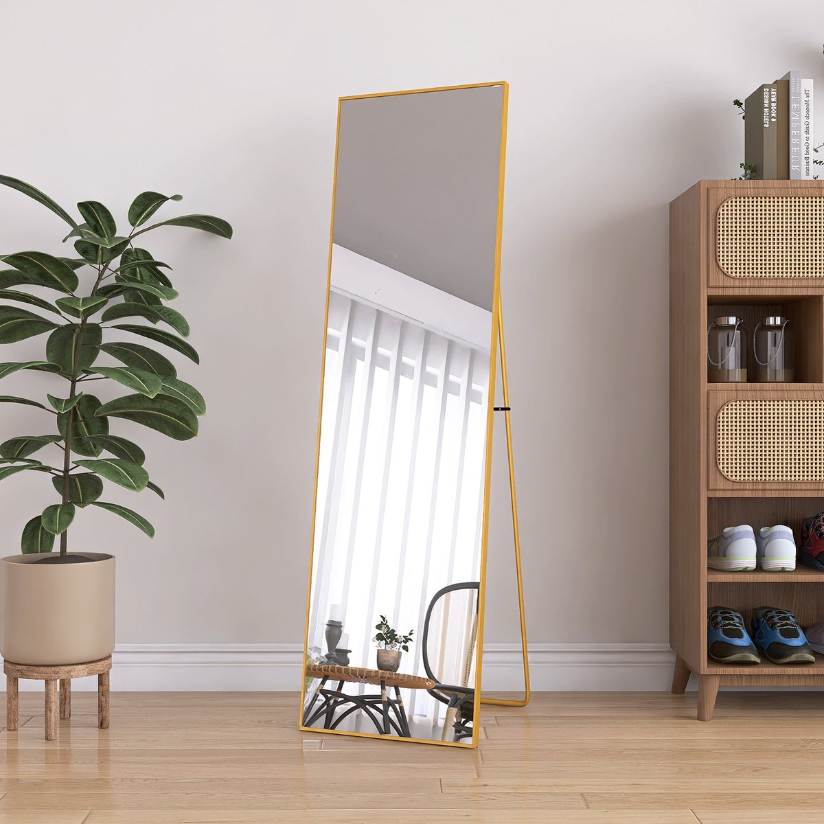 Make-up spiegel & passpiegel 140x40 cm – Luxe staande spiegel met goud aluminium frame – Gehard glas, modern design