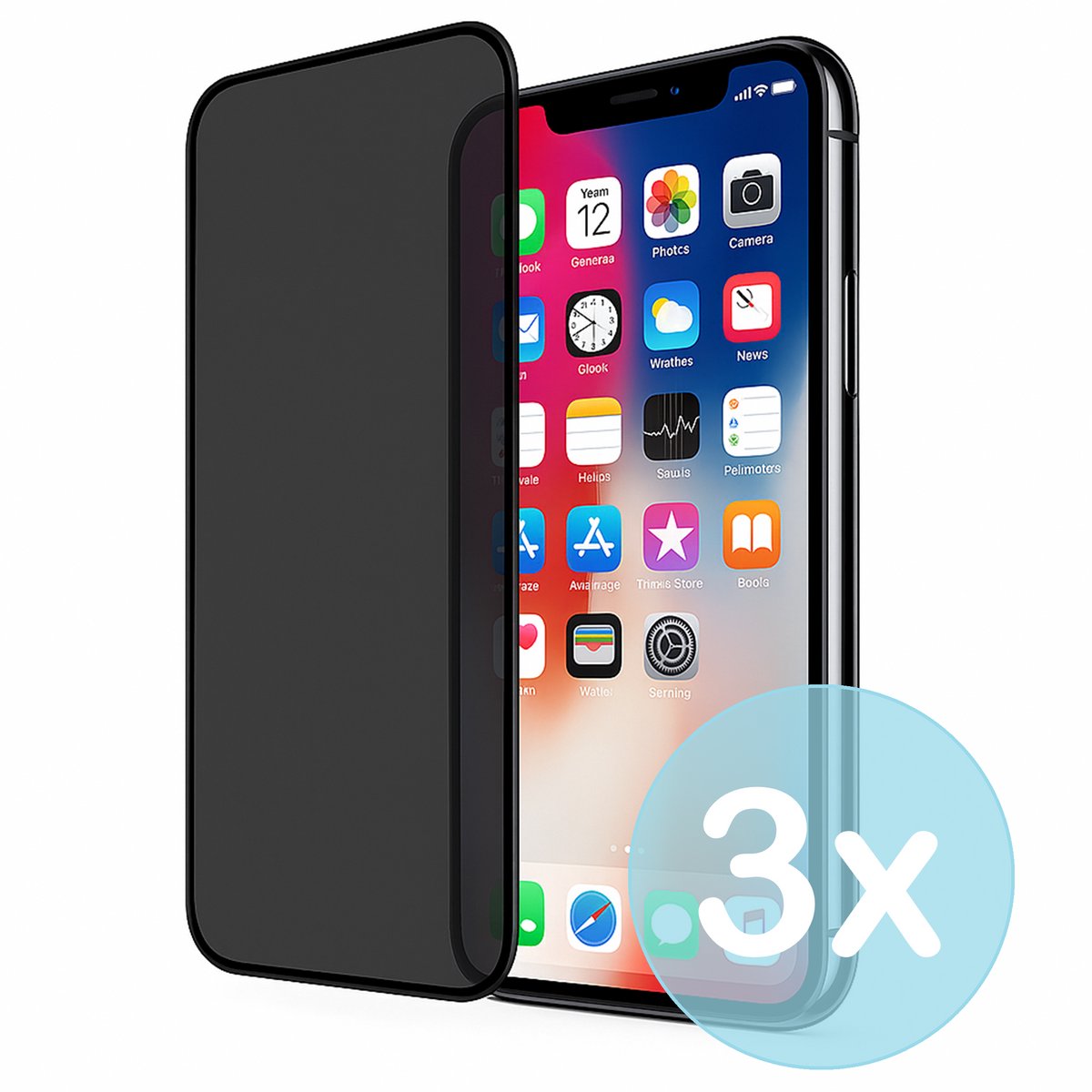 Privacy Screenprotector Geschikt voor iPhone X – Anti-Gluren – Krasbestendig Gehard Glas 9H – Volledige Dekking – 3-Pack – FuturiQ