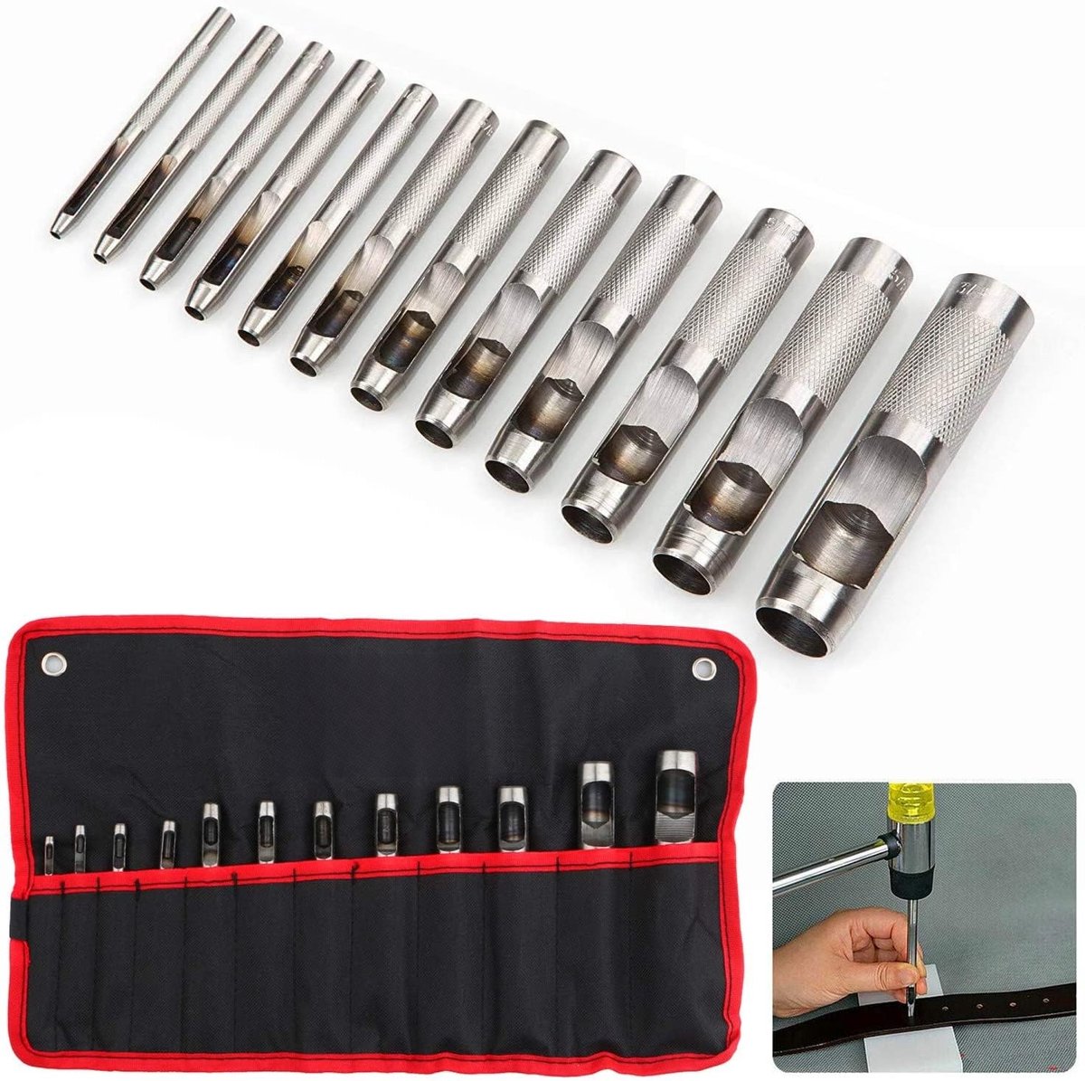 PromoHome 12-delige Holle Leerpons Set voor Perfecte Gaten