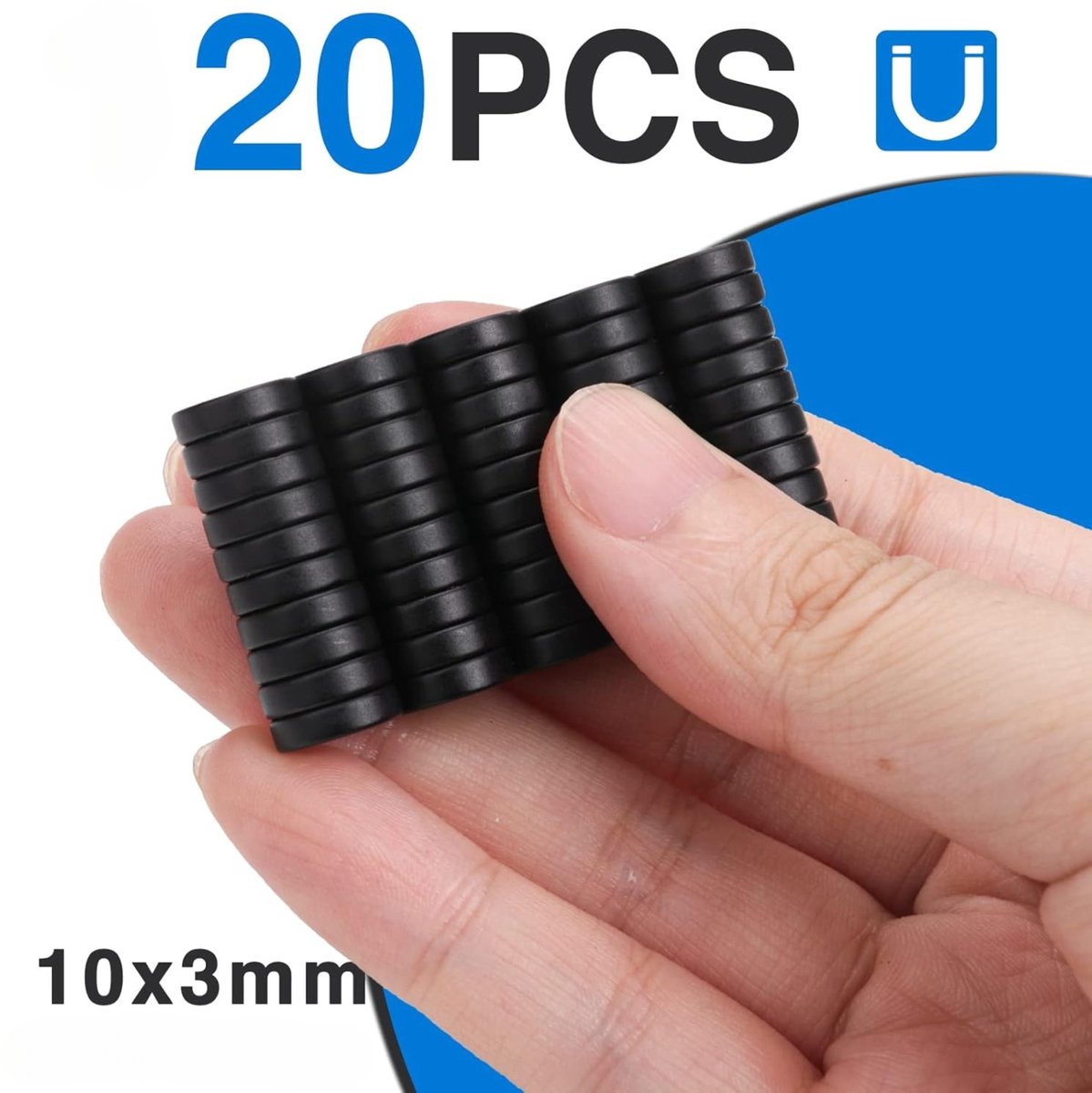 Super sterke Magneten - 10x3 MM - Magneten voor Whiteboard en Koelkast - Magneten voor Magneetbord - 20 Stuks - Zwart — afbeelding 3