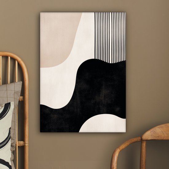 Canvas schilderij 60x80 cm - Exclusieve wanddecoratie Abstract - Japandi - Beige - Modern - Muurdecoratie woonkamer - Slaapkamer decoratie - Kamer accessoires - Schilderijen op canvas
