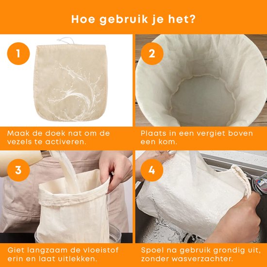 YUGN Étamine Tissu Ortie Sac à Lait de Noix LOT de 2 - Katoen Bio Ecru avec Couture Renforcée - Pour Faire du Lait d'Amande et du Fromage - 35x35cm - Astuce Cadeau