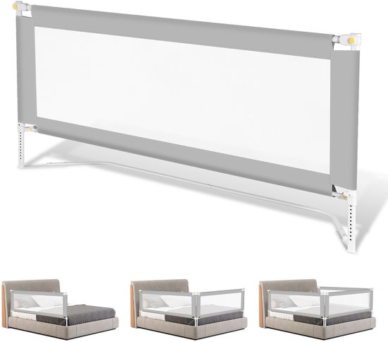 Barrière de lit universelle Extra longue (180 cm de large) - Pliable et réglable - Blocage StandSafe - Pour Enfants - Safety - Grijs avec sangle de fixation