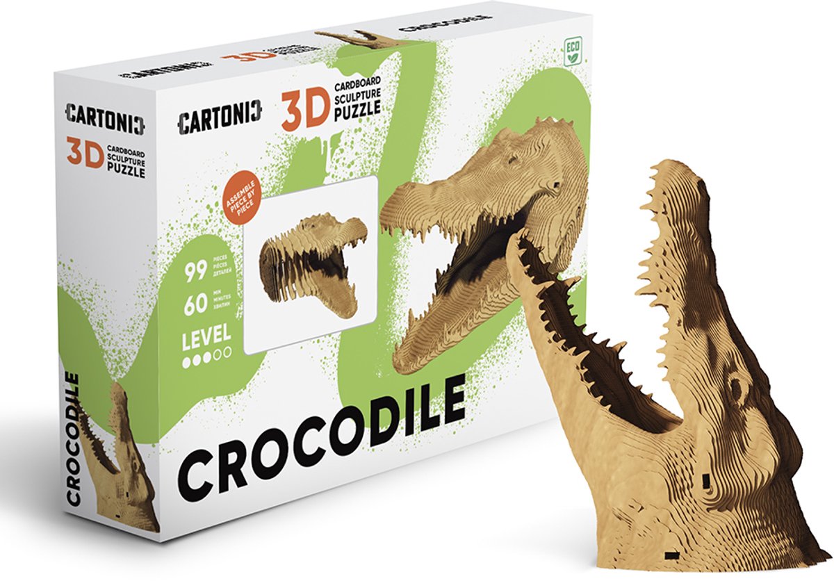 CARTONIC-CROCODILE- 3D PUZZEL- 3D- PUZZEL- KARTON-ECOLOGISCH-DIY-CADEAU-KADO- KINDEREN EN VOLWASSENEN