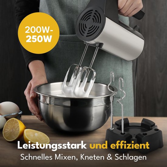 400 W Handmixer met 5 Snelheden en Turbo - Incl. Staande Houder en Roestvrijstalen Haken van Merkloos — afbeelding 3