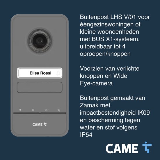 CAME Video-intercomset voor ééngezinswoningen, bestaande uit witte PLX handsfree video-intercom met 5″ LCD-scherm, uitvoering voor slechthorenden, LHS V/01 buitenpost met enkele oproepknop en spanningsomvormer van Merkloos — afbeelding 3