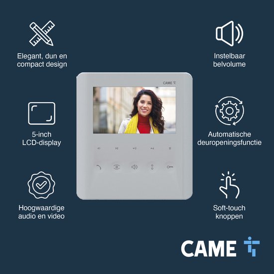 CAME Video-intercomset voor ééngezinswoningen, bestaande uit witte PLX handsfree video-intercom met 5″ LCD-scherm, uitvoering voor slechthorenden, LHS V/01 buitenpost met enkele oproepknop en spanningsomvormer van Merkloos — afbeelding 5