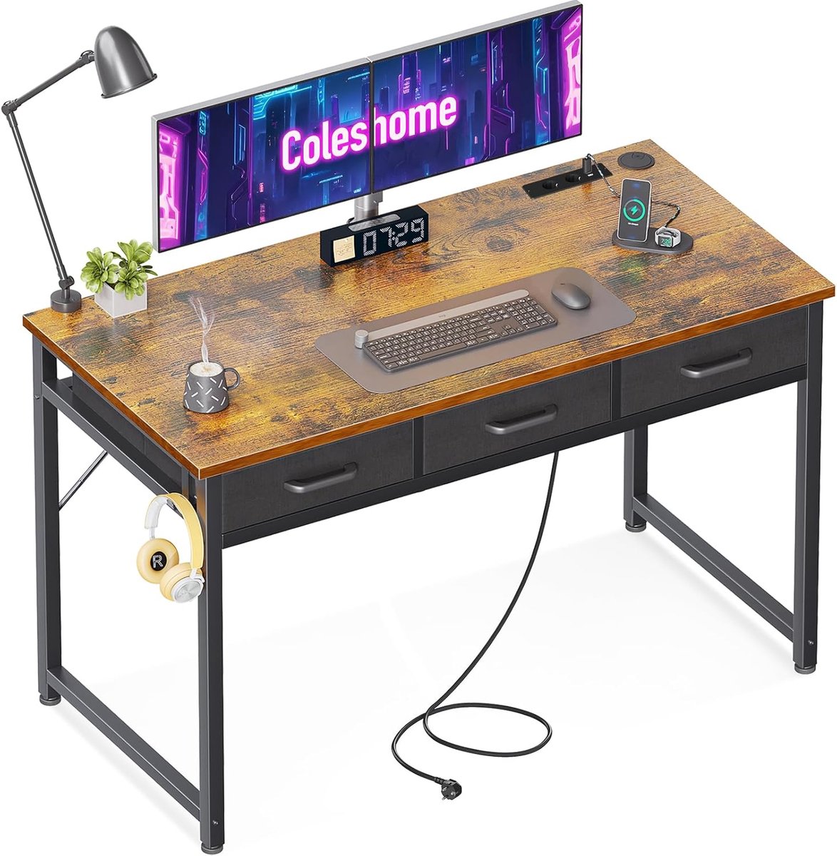 Gaming Bureau met Opbergruimte en USB Oplaadpoorten voor Thuiswerk