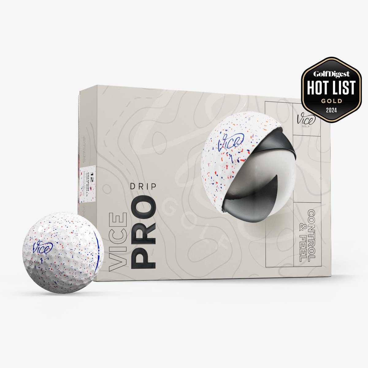 Vice Golf Pro - 12 golfballen - Drip Rood Blauw - Premium 3-delig - Urethane cover - Betrouwbare allrounder