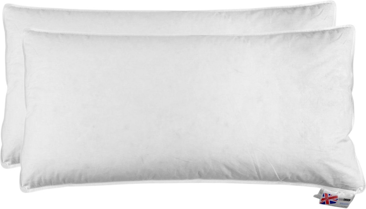 Homescapes Hoofdkussens 40x80 cm – Set van 2 – Medium Zacht – 100% Eendenveren – Anti-Allergisch – Voor Zijslaper & Nekklachten – Oeko‑Tex Gecertificeerd Wit