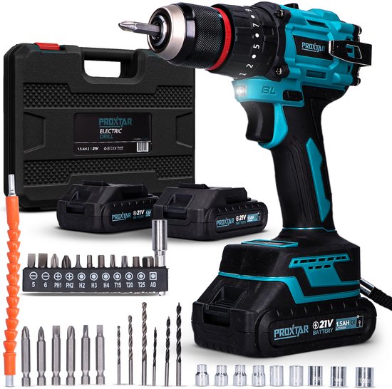 Perceuse sans fil ProXtar - Perceuse sans fil - Perceuse - Perceuse à percussion - 2 Batteries incluses