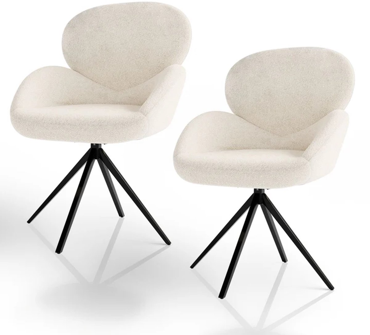 Draaistoel / Eetkamerstoel Albano - Incl. Draaifunctie - Bouclé Stof - Crème - Set van 2