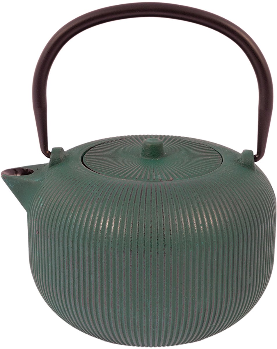 Point-Virgule geribbelde theepot uit gietijzer 1L met interne emaillaag Forest Green