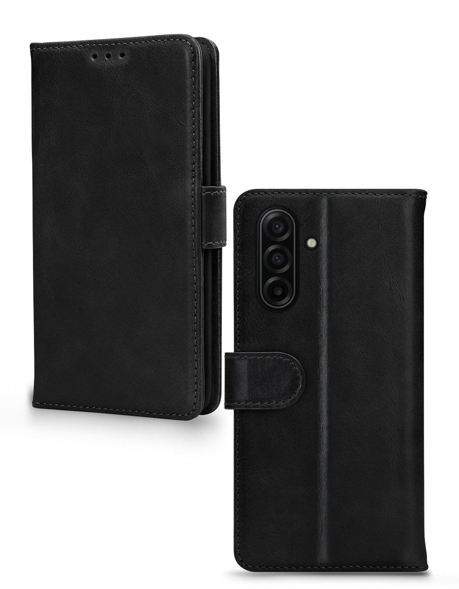 Mobilize Telefoonhoesje geschikt voor Samsung Galaxy A17 Hoesje Echt Leer | Mobilize Wallet Bookcase Portemonnee | Pasjeshouder voor 3 Pasjes | Telefoonhoesje voor Pinpas / OV Kaart / Rijbewijs - Zwart
