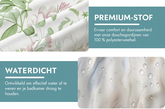 Epinki Douchegordijn, wasbaar, polyester, bloemenblad, vogelpatroon