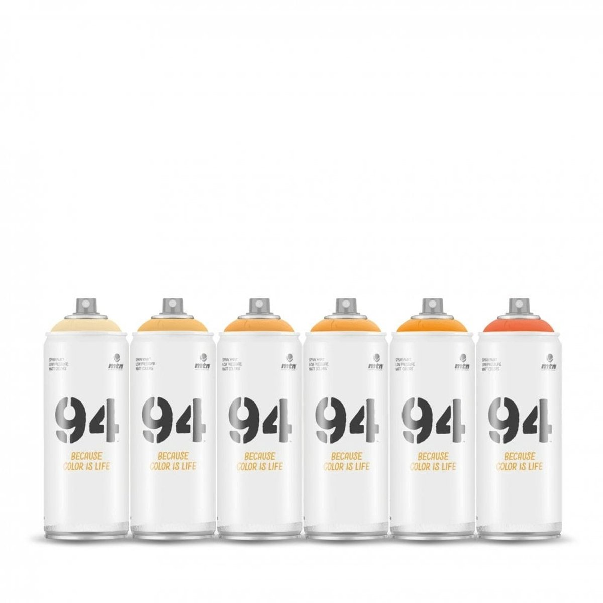 MTN94 spuitbussen pakket - 6x Oranje tinten - Lage druk, matte afwerking graffiti spuitverf - 400ml