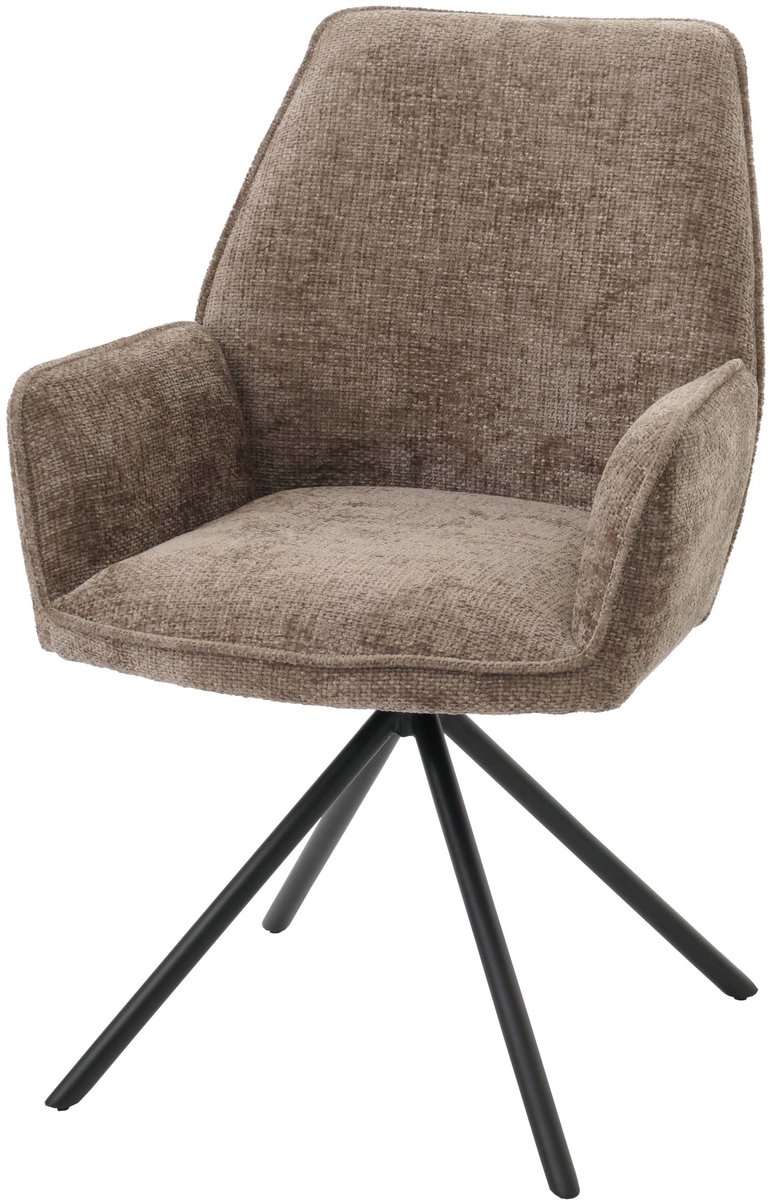 MCW Eetkamerstoel MCW-G67, keukenstoel met armleuningen, draaibaar, automatische positie-instelling, Chenille MVG ~ bruin