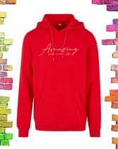Rode dames hoodie “Amazing” | maat XXL/42-44