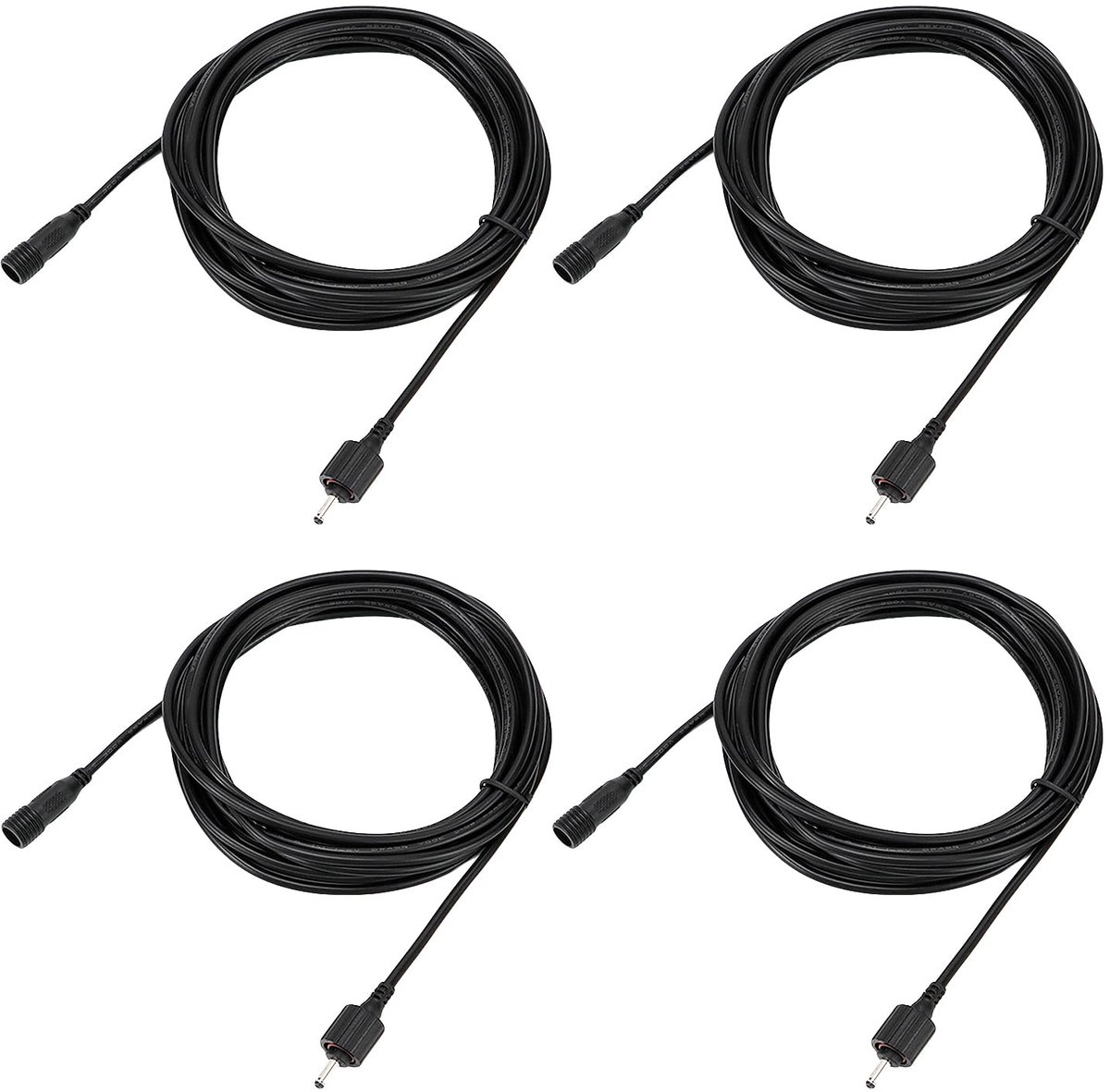 Set van 4 verlengkabels van 4 m voor buitenverlichting - waterdicht IP65 - DC-interface 3,5 × 1,35 mm