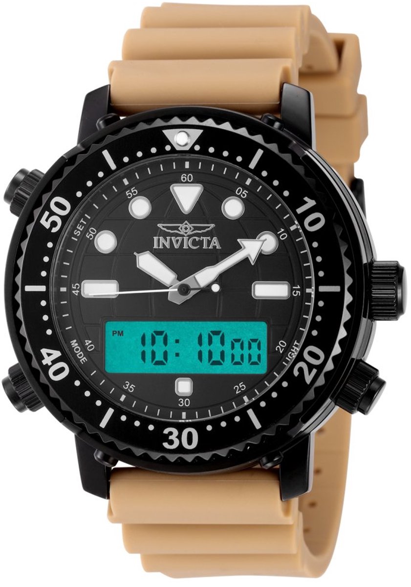 Invicta Pro Diver 49452 Heren Horloge - Waterdicht - Analoog - Quartz Uurwerk - Roestvrij Staal met zwarte Wijzerplaat - 46mm