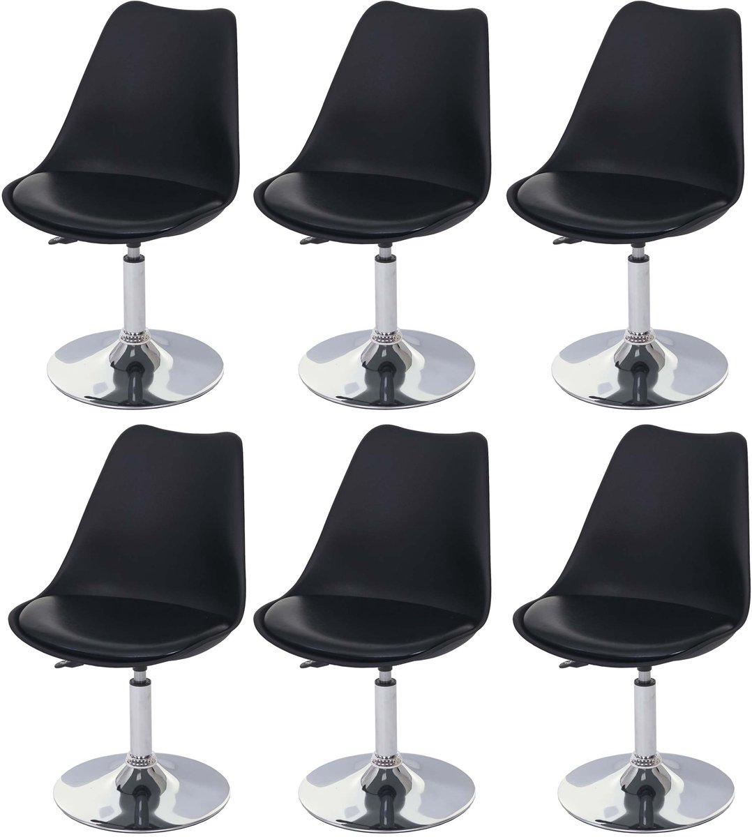MCW Set van 6 draaistoelen Malmö T501, keukenstoel, in hoogte verstelbaar, kunstleer ~ zwart, voet chroom