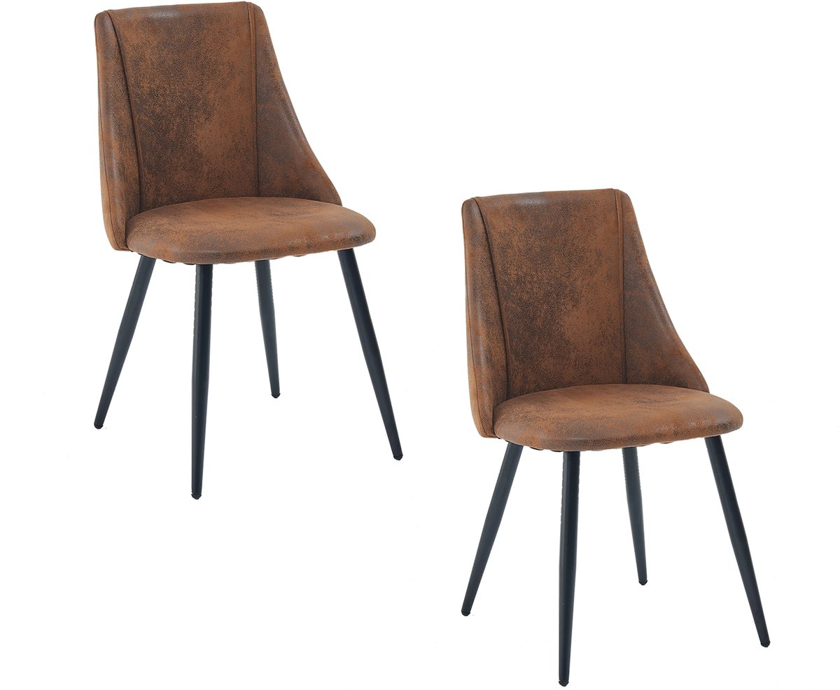 Meubles Cosy – SMEG – Set van 2 vintage retro eetkamerstoelen – Bruine suédine