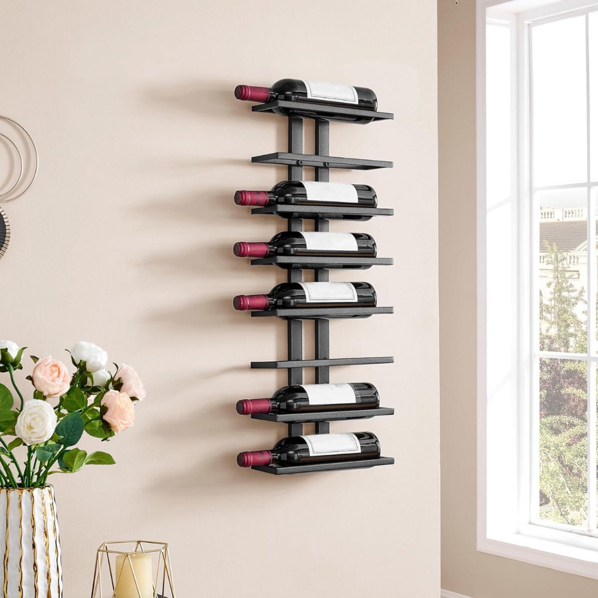 SCH® Wijnrek Muur - Wijnrek - Wijnrekken - Zwart - 28cm x 11cm x 71cm