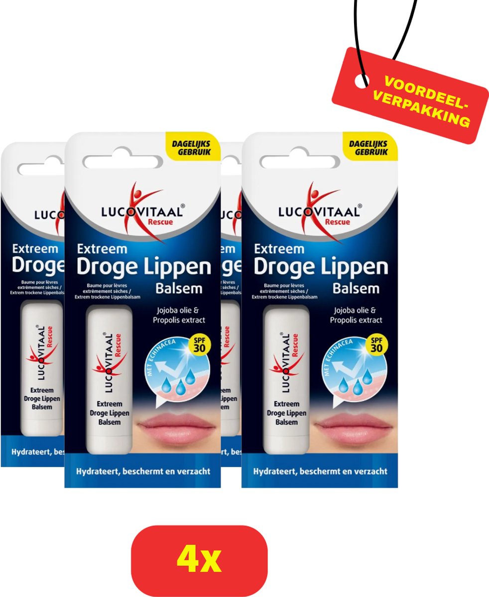 Lucovitaal Extreem Droge Lippen Balsem - 4 x 5 gram Voordeelverpakking
