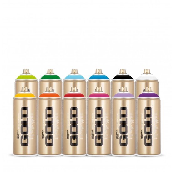 Montana Gold Spuitbussen pakket - 12 kleuren lage druk en matte afwerking graffiti spuitverf - 400ml