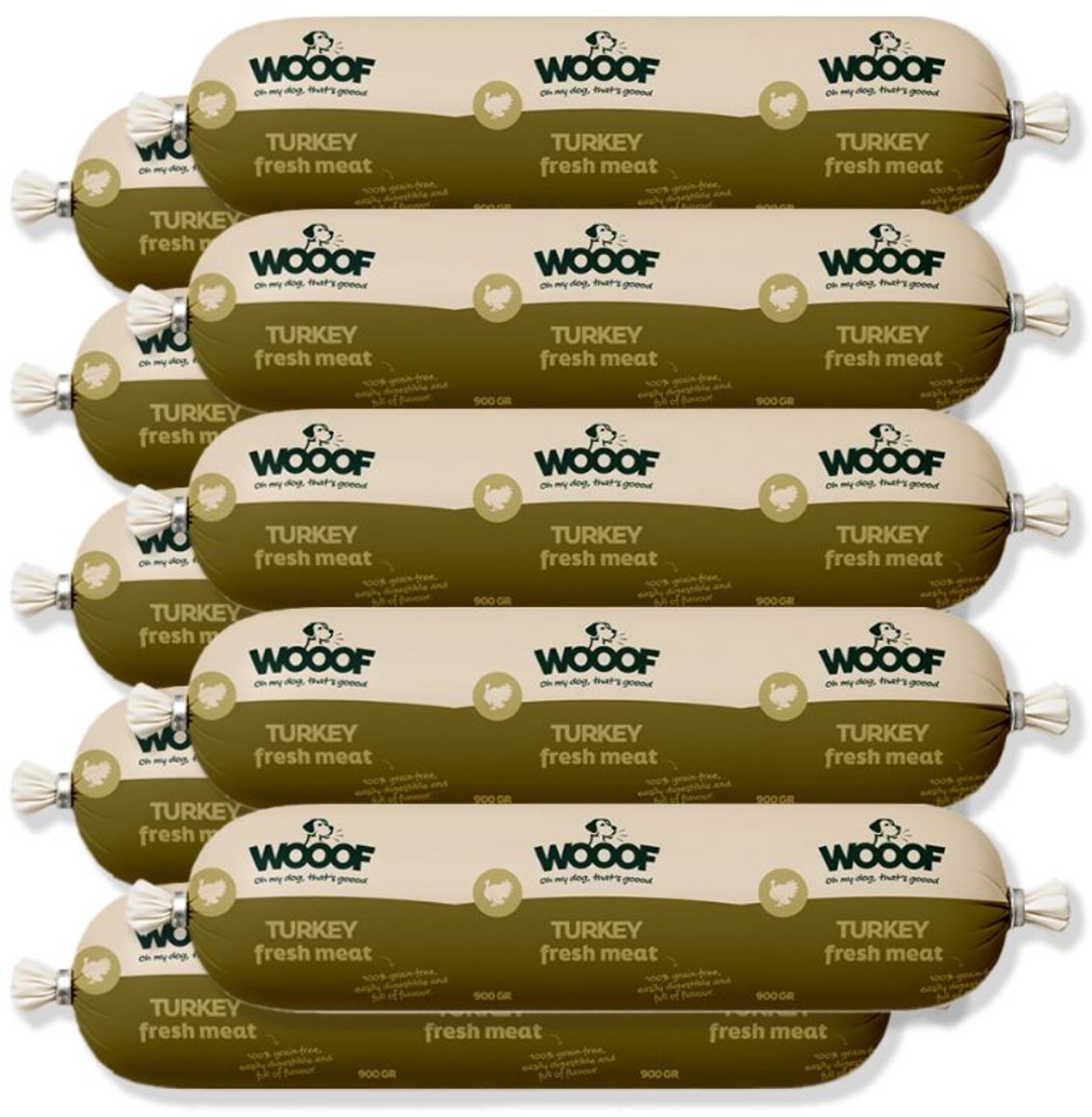 WOOOF Honden worsten Kalkoen worsten Vers vlees natvoer - Houdbare worsten hondenvoer - 10x 900gram