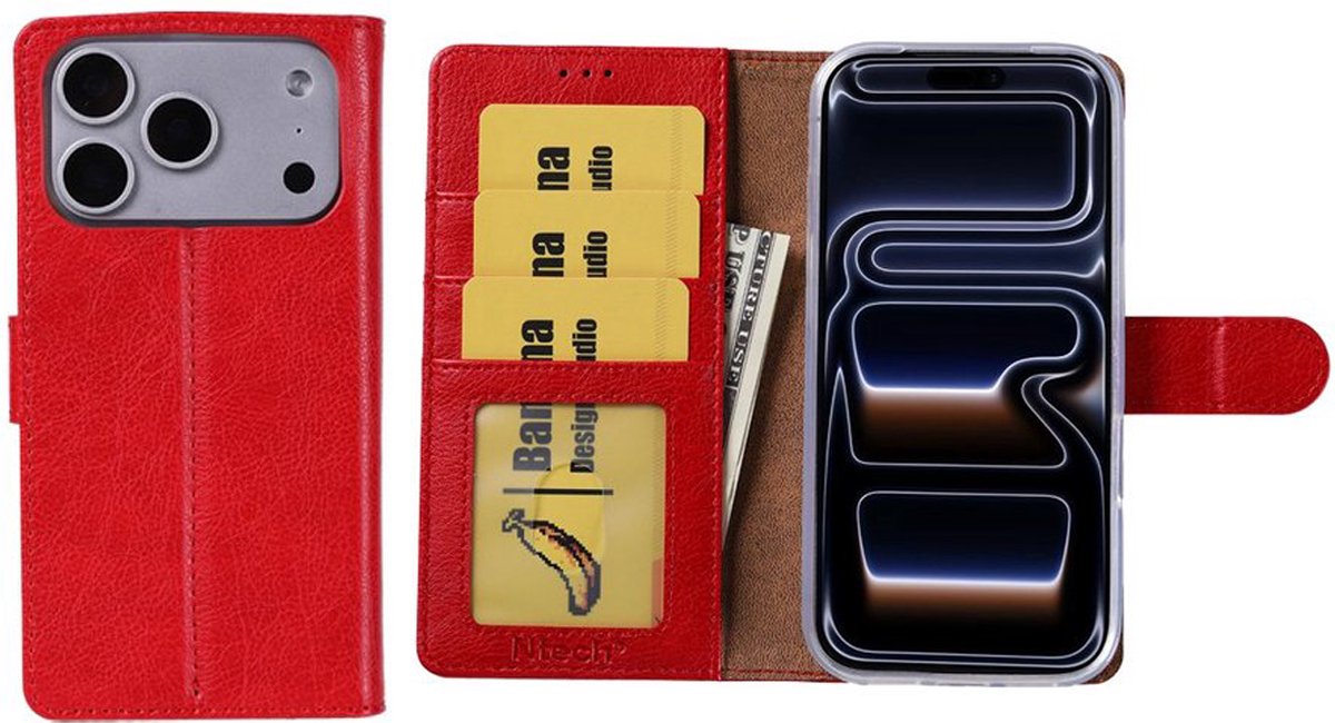Hoesje Geschikt voor iPhone 17 Pro – Arara bookcase met pasjeshouder - Rood
