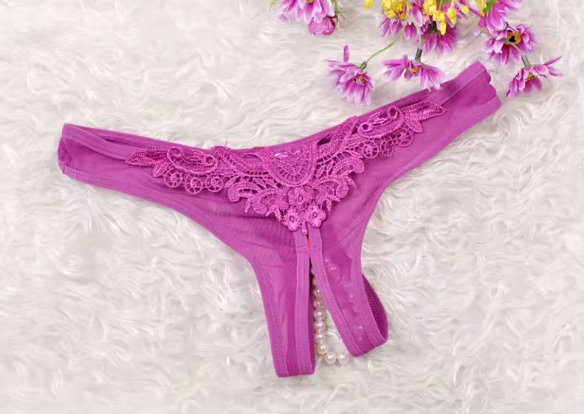 Parel string - Sexy string - Paars - Peek-a-boo string - Erotiek - Sexy - Thong - G-string - Open string