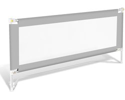 Bedhekje - Opvouwbaar Verstelbaar - Universeel Bedzijrail - Extra Lang 150 cm Breed – Fixatieband & StandSafe Blokkade - Voor Kinderen - Grijs met opvangnet